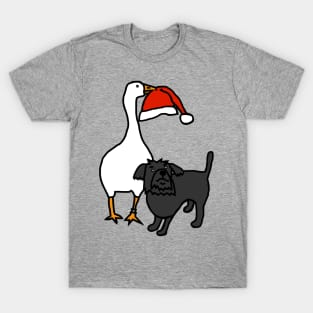 Gaming Goose Steals Christmas Santa Hat from Cute Dog T-Shirt